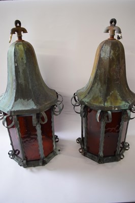 Lot 393 - Large pair of Dutch lanterns with metal frame...