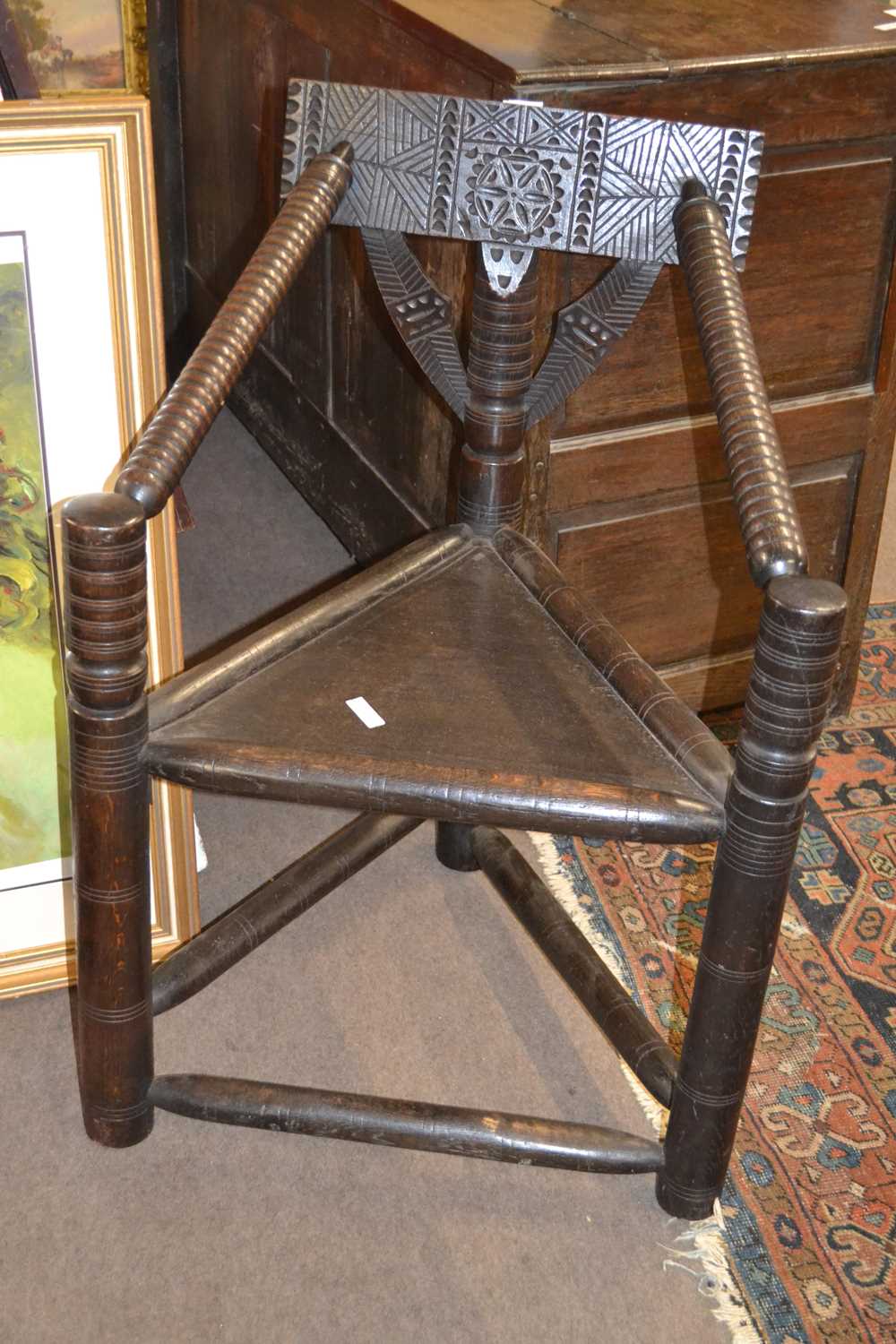 Lot 562 Unusual oak turners chair with ribbed arms