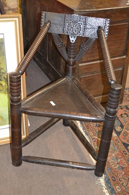 Lot 562 - Unusual oak turners chair with ribbed arms and...