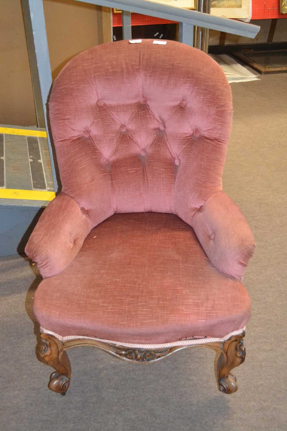Lot 557 - Victorian pink upholstered button back nursing...