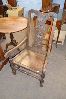 Lot 594 - 18th Century large oak armchair with carved...