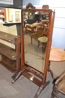 Lot 579 - Sheraton style mahogany cheval mirror with...