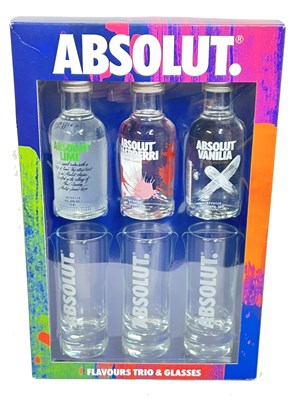 Lot 128 - Absolut Vodka trio & glasses gift set Absolut....