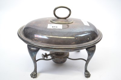 Lot 613 - Oval silver plated serving and warming dish...