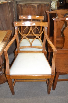 Lot 611 - Sheraton style satinwood armchair with...