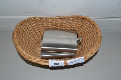 Lot 102 - Small basket and two steel hip flasks