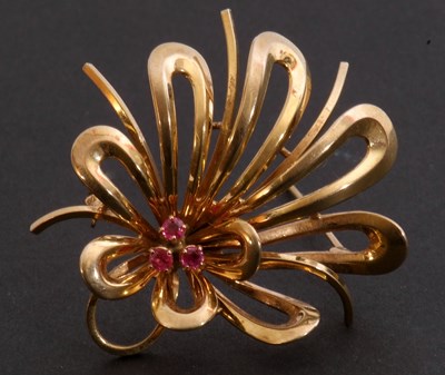 Lot 199 - 9ct gold and ruby spray brooch, open work...