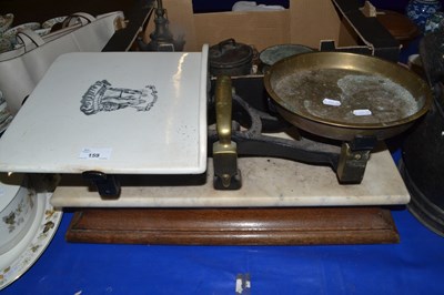 Lot 159 - Pair of large shop scales with brass and...