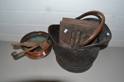 Lot 160 - Mixed Lot: Copper coal bucket, metal first aid...