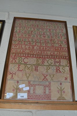 Lot 195 - 19th Century needlework sampler decorated with...