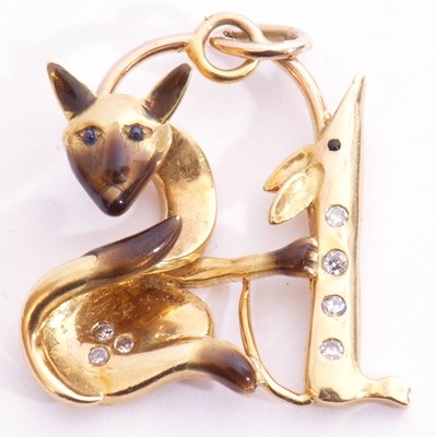 Lot 212 - Stylised cat and mouse pendant set with small...