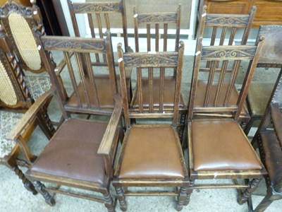 Lot 305 - Set of six early 20th Century oak dining chairs