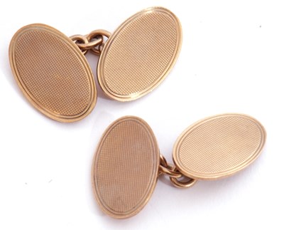 Lot 222 - Pair of 9ct gold cuff links of oval shape,...