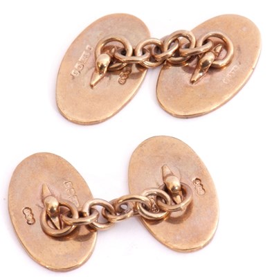 Lot 222 - Pair of 9ct gold cuff links of oval shape,...