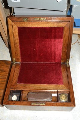 Lot 556 - Victorian brass bound writing box, red fabric...