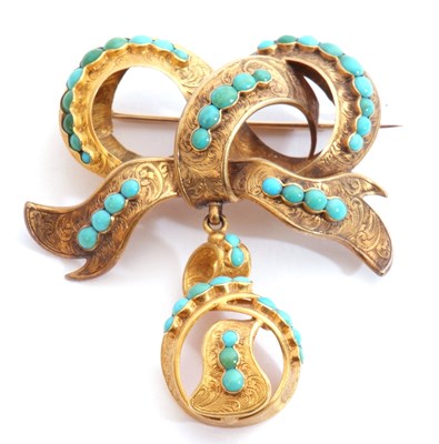 Lot 236 - Antique gold and turquoise brooch, a tied...