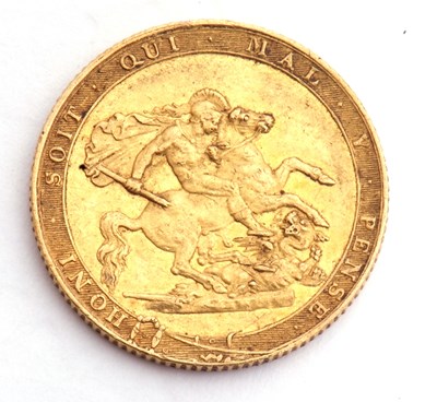 Lot 240 - 1820 George III gold sovereign, laureate head...