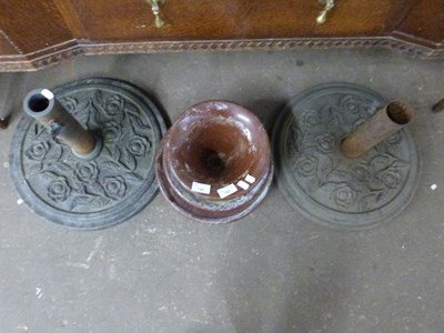 Lot 736 - Mixed Lot: Two cast iron parasol bases and a...