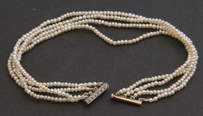 Lot 261 - Antique small pearl bracelet, the four row...