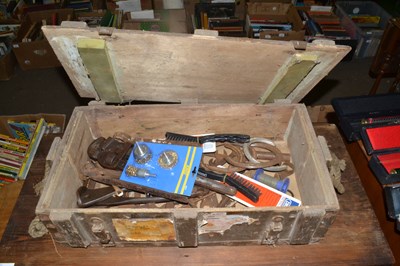 Lot 900 - Wooden ammunition crate containing various...