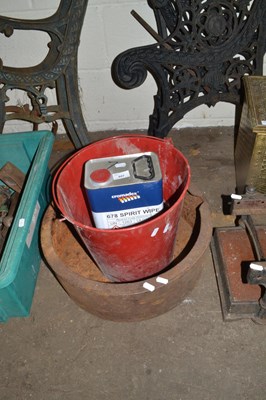 Lot 927 - Mixed Lot: Cast iron bowl, red metal bucket...