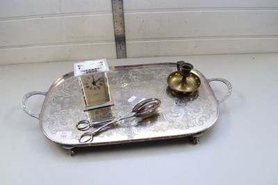 Lot 186 - SILVER PLATED SERVING TRAY TOGETHER WITH...