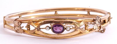 Lot 272 - Gold plated open work hinged bracelet, the top...