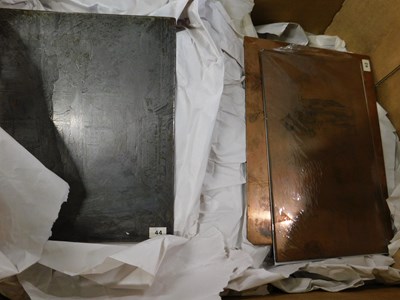 Lot 568 - Box: Circa 38 assorted copper printing plates,...