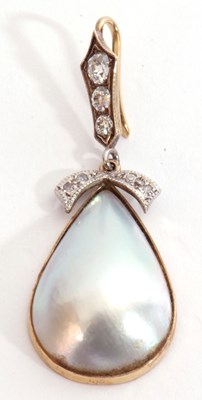 Lot 274 - Nacre shell and diamond set pendant, the drop...