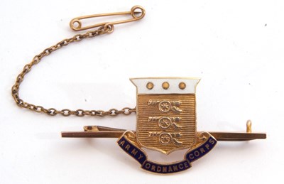 Lot 294 - Army Ordnance Corps brooch, blue and white...