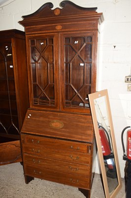 Lot 207 - Edwardian mahogany bureau bookcase cabinet...