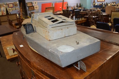 Lot 607 - Vintage wood and metal toy boat with engine,...