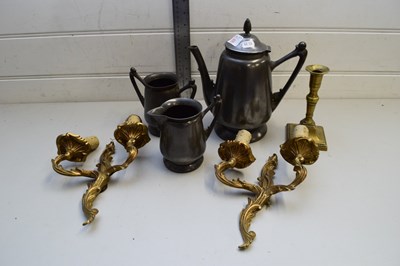 Lot 202 - MIXED LOT COMPRISING A PEWTER THREE PIECE TEA...