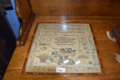 Lot 630 - Victorian needlework sampler decorated with...
