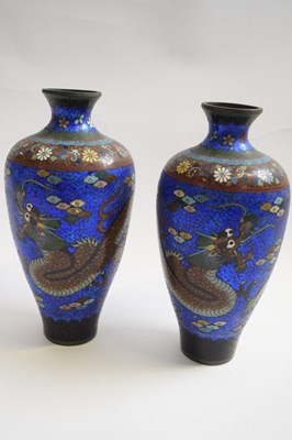 Lot 300 - Pair of Cloisonne vases, the blue ground...