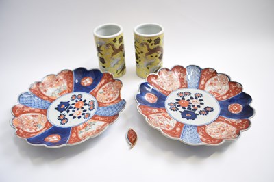 Lot 307 - Two Japanese Imari plates together with two...