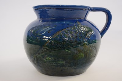 Lot 345 - Large Barum jug decorated in green slip with fish