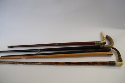 Lot 360 - Group of walking sticks, some with horn...