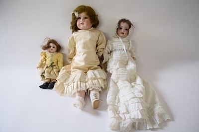 Lot 378 - Group of three small dolls with German bisque...