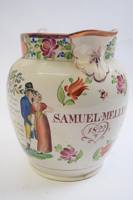 Lot 412 - Pearl ware marriage jug decorated with a verse...