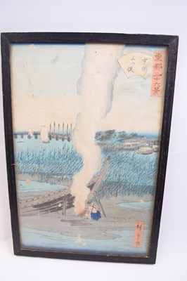Lot 464 - Japanese wood block print in wooden frame