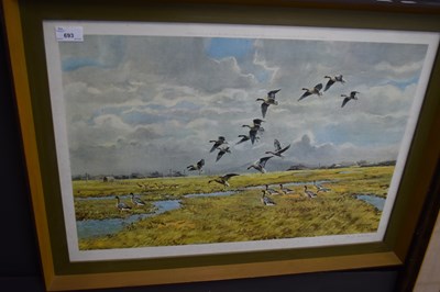 Lot 155 - Hugh Monahan, Marshland Scene with Geese,...