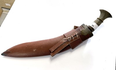 Lot 96 - Kukri knife with horn handle and metal pommel,...