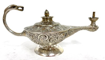 Lot 8 - Edwardian silver novelty genie oil lamp with...