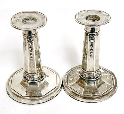 Lot 14 - Pair of Edwardian small silver candlesticks of...