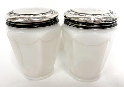 Lot 15 - Pair of vintage silver screw top milk glass...