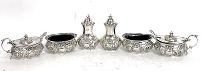 Lot 66 - Edwardian six piece silver condiment set...