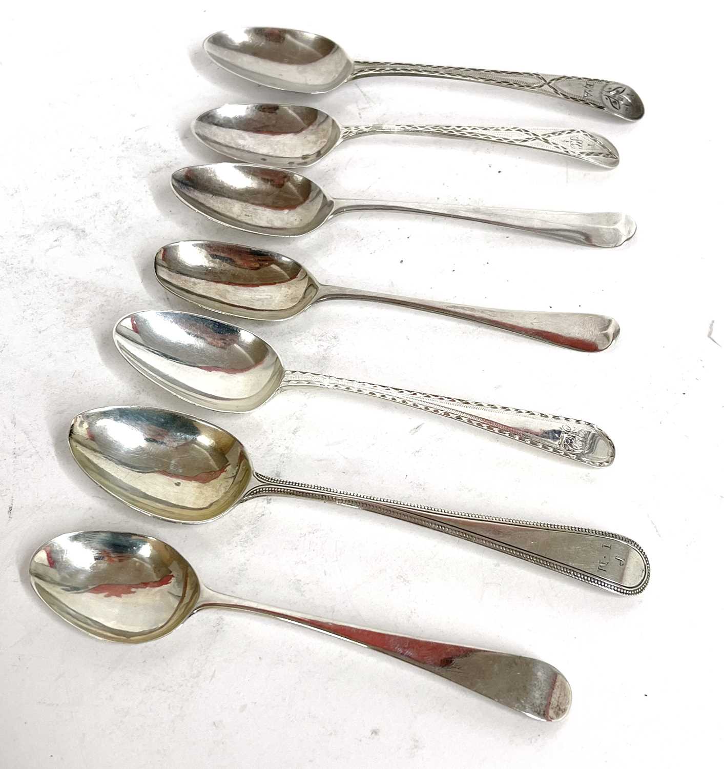 Lot 67 - A group of seven Georgian teaspoons, five