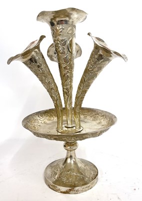 Lot 71 - Chinese white metal four trumpet table epergne,...