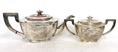 Lot 72 - White metal Chinese bamboo decorated teapot...